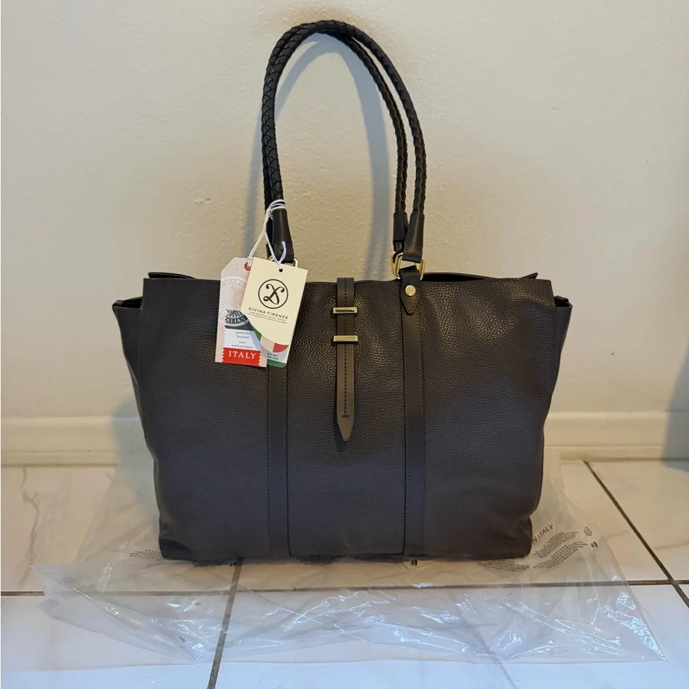 Divina Firenze Dark Brown Leather Tote Bag - Picture 1 of 16